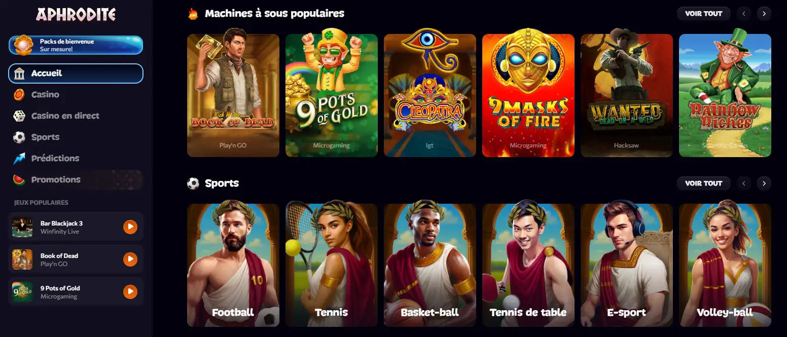 Accueil et espace principal d'Aphrodite Casino