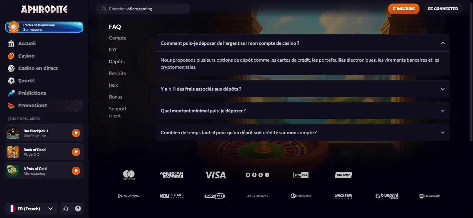 Zone de paiement et caisse Aphrodite Casino