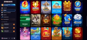 Catalogue de jeux Aphrodite Casino avec catégories et fournisseurs