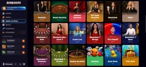 Espace de casino en direct Aphrodite avec des tables visibles